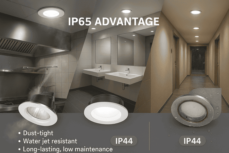 IP65 LED downlight installation in kitchen ceiling