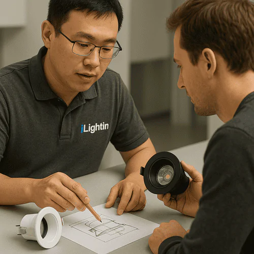 High-quality professional commercial lighting consultation at iLightin showroom.