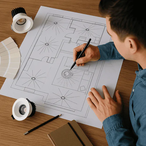 High-quality professional lighting design blueprint for commercial spaces.