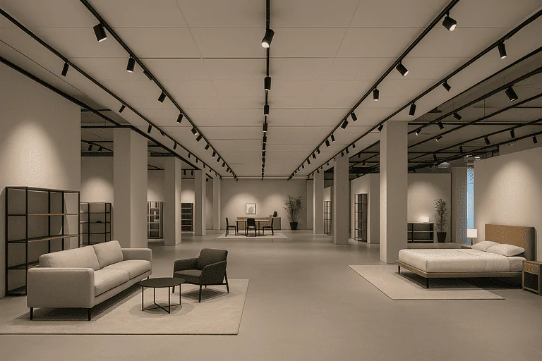 LED modern commercial lighting fixtures for spacious interior spaces.