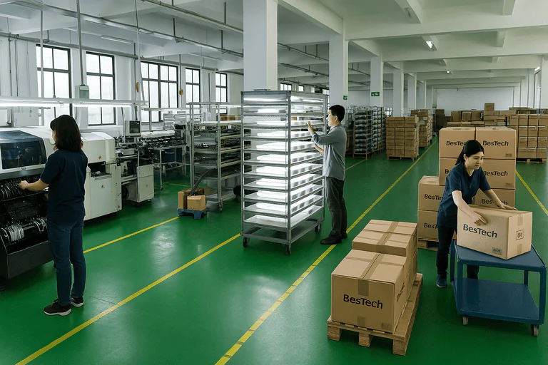 ILightin professional commercial lighting manufacturing facility in factory setting.