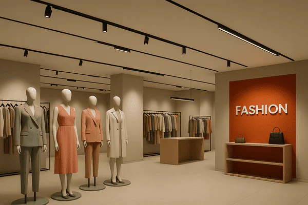 Retail showroom with magnetic track lights