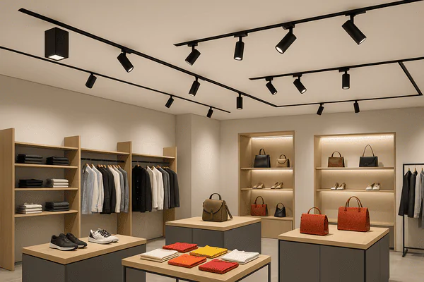 magnetic lights in retail layout